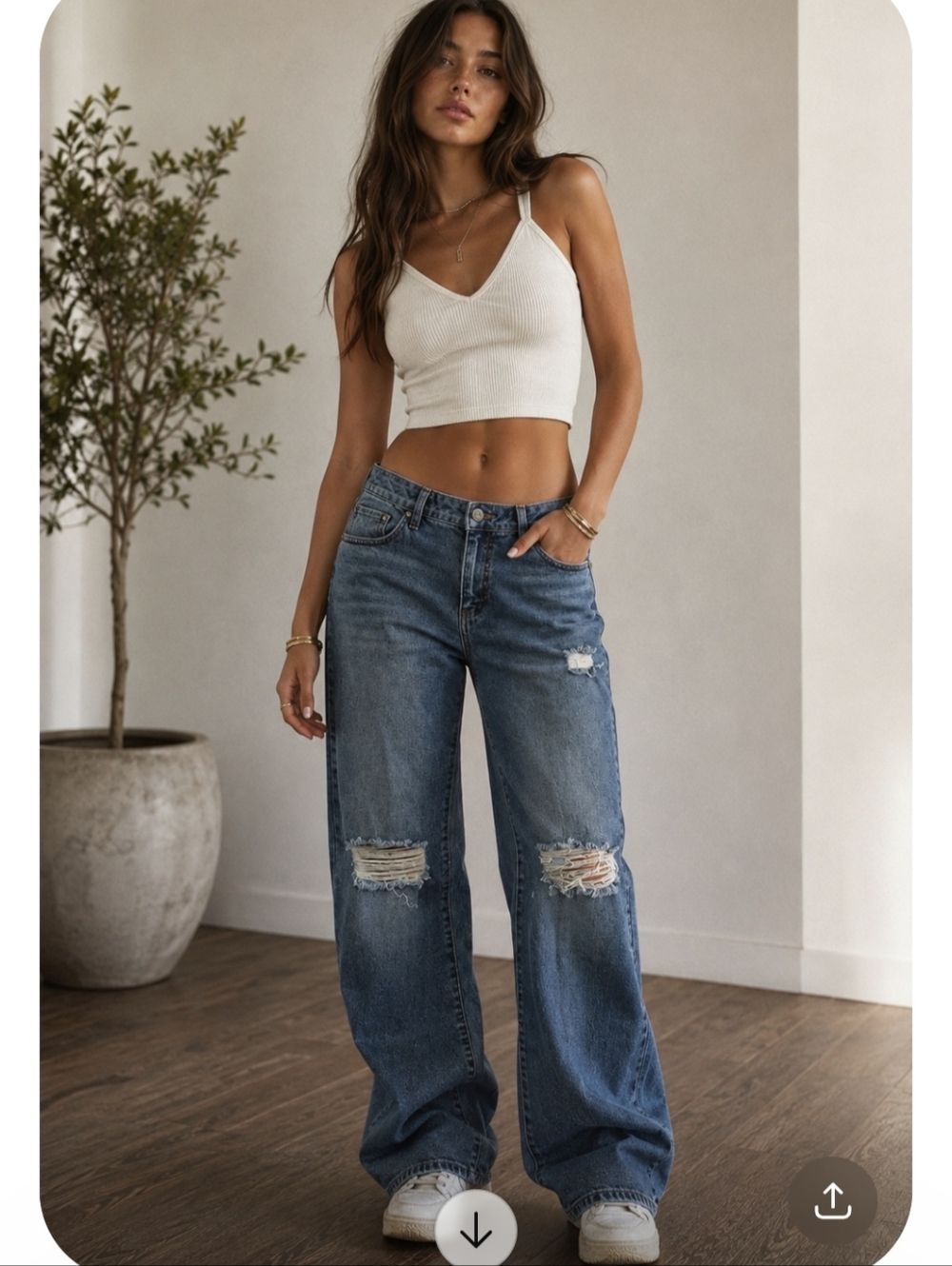 Fashion Nova Women's Straight Leg Ripped Jeans - Dark Blue